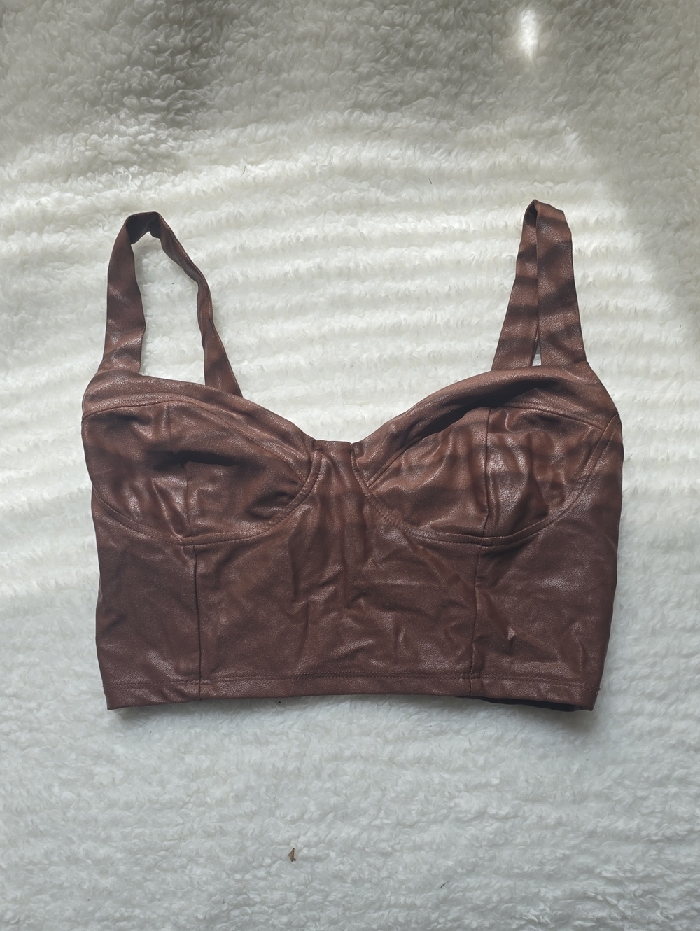 naked wardrobe Brown Faux Leather Crop Bustier